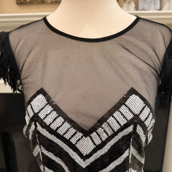 GUESS Black & Silver Sequin Fringe Sleeve Dress – Women’s Small - Picture 2 of 13
